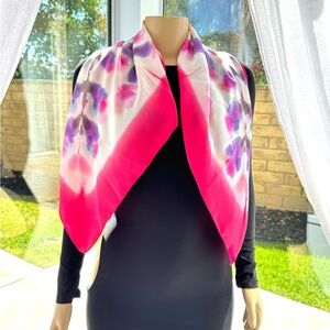 Ladies Square Colorful Silk Scarf Hot Pink Purple